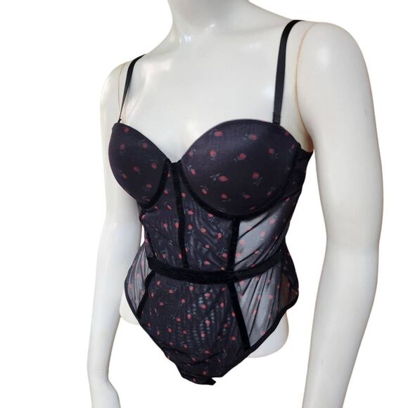 Forever 21 Black Floral Mesh Bodysuit (M) - Picture 1 of 5